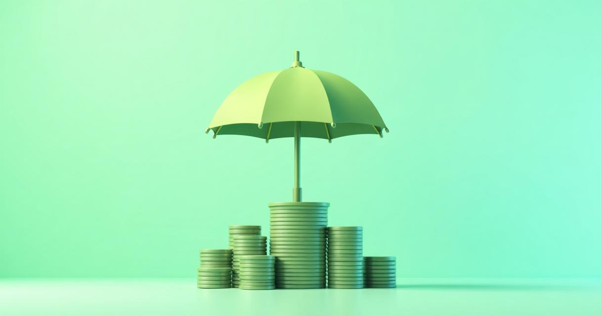 Flat illustration of a small labeled emergency fund jar sitting on a warm cream surface with teal accents, representing a calm starter savings buffer.