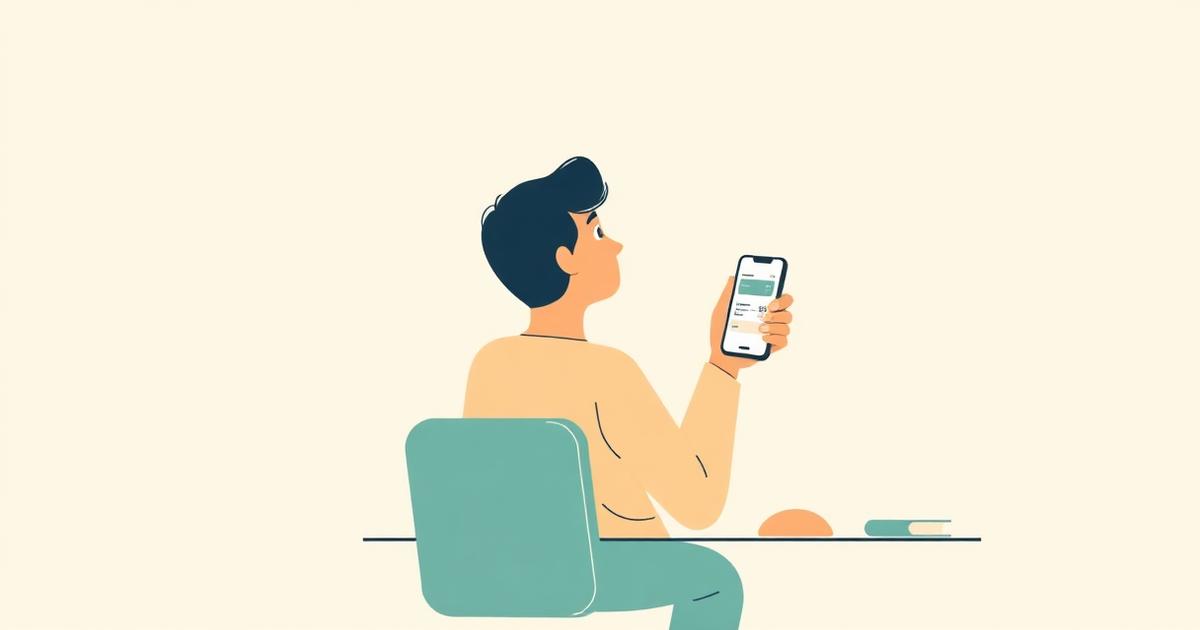 Calm illustration of a person weighing a price tag against a phone showing a spending dashboard.
