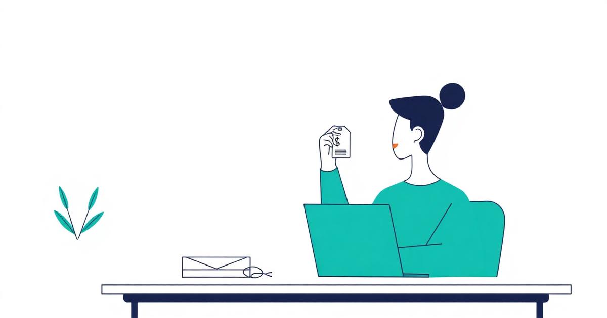 Calm illustration of a person at a desk weighing a price tag against a budgeting envelope.